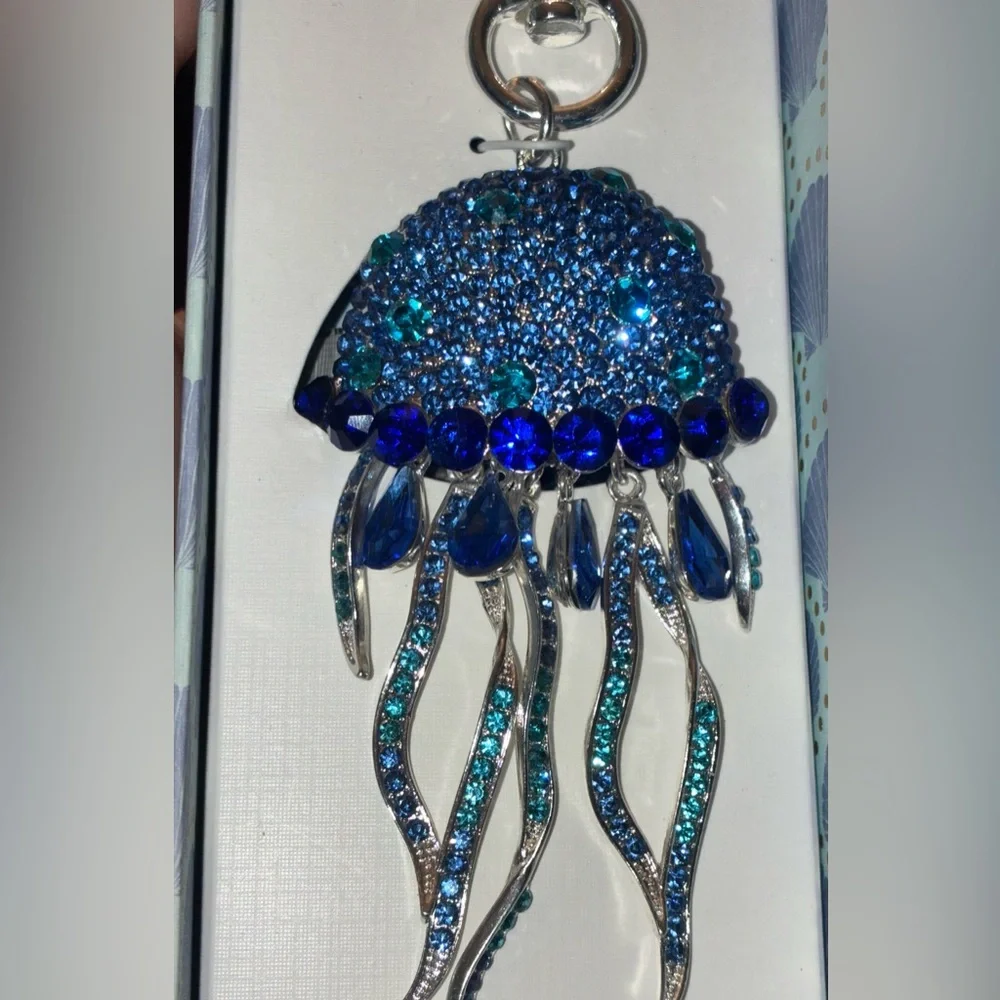PIPER K Blue Ombré Crystal-Studded Jellyfish or Squid Bag Charm Keychain NEW NWT